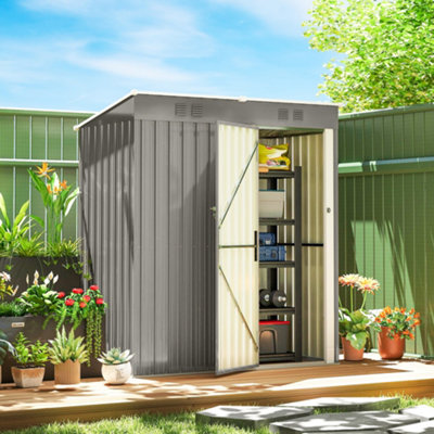 Rackhams Light/Grey 5 X 3 Ft Lean-To Garden Shed, Outdoor Storage Shed, - Galvanised Steel - 163W X 90D X 179H Cm - Image 5