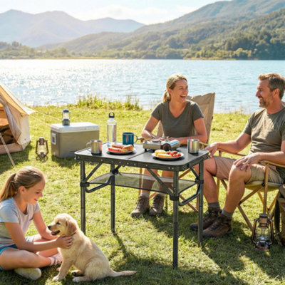 B&Q -  2Ft Folding Camping TablePicnic Table With Storage LayerBlack
