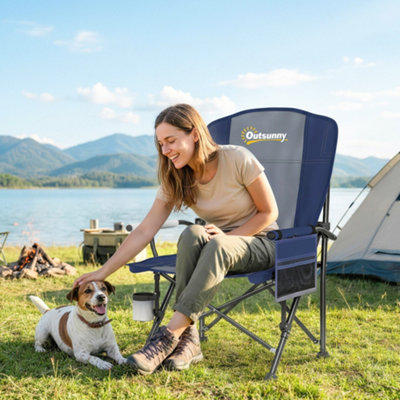 B&Q -  Camping Chair Padded With Side Pocket Dark Blue