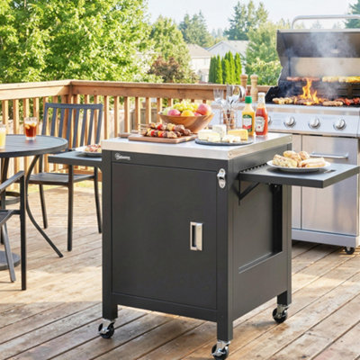 B&Q -  Outdoor Grill CartMovable Food Prep Cart On WheelsBlack