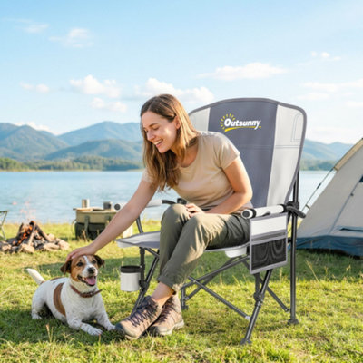 B&Q -  Camping Chair Padded With Side Pocket Light Grey