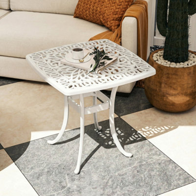 B&Q -  54 X 54Cm Aluminium Outdoor Garden Side Table W/ Umbrella HoleWhite