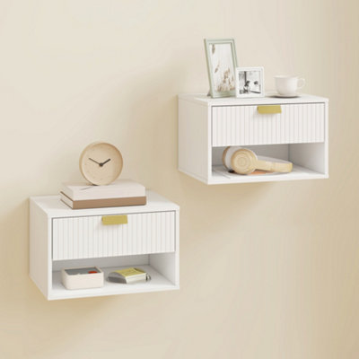 Homcom Unisex White Floating Bedside Tables Set Of 2 With Fluted Drawer Open Shelf In | : 40 Cm X 30 Cm - Image 8