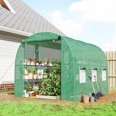 Outsunny Walk-In Greenhouse With ShelvesGreen House With Mesh Windows from B&Q