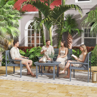 Outsunny 4 Seater Garden Furniture Sofa Set With Curved SeatGrey