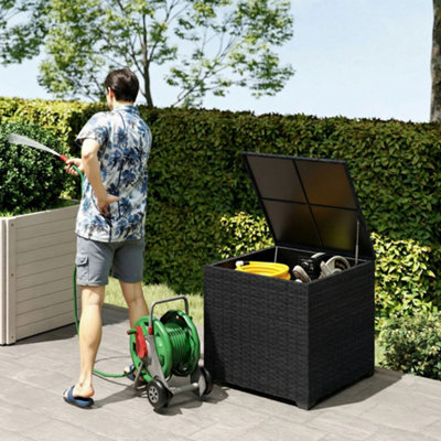 Outsunny 253L Garden Storage BoxRattan Deck Box With Zipped LinerBlack from B&Q
