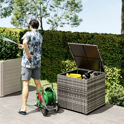 Outsunny 253L Garden Storage BoxRattan Deck Box With LinerMixed Grey from B&Q