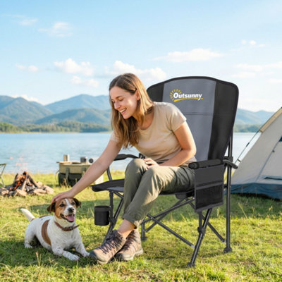 B&Q -  Camping Chair Padded With Side Pocket Black