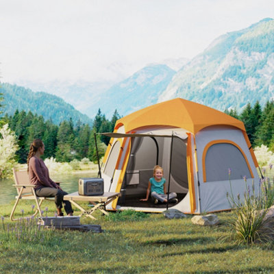 Outsunny Instant Camping Tent, 4 Person Easy Setup Dome Tent, Light/Grey