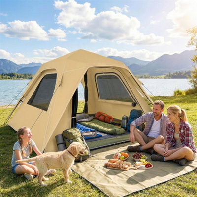 B&Q -  Pop Up Tent Waterproof Camping Tents 2-3 People Khaki
