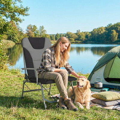 B&Q -  Camping Chair Reclining Padded For Adults Black