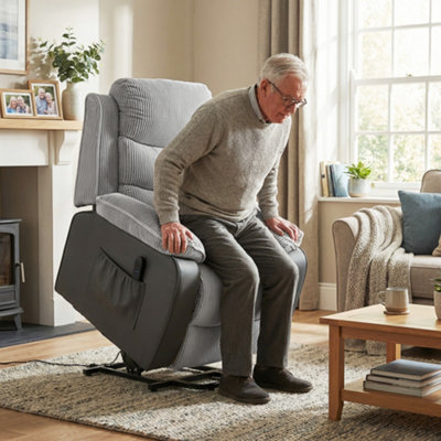 B&Q -  Power Lift Riser Recliner Chair With High BackRemoteLight Grey