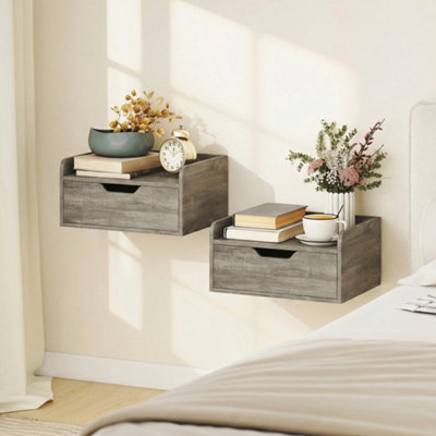 Homcom Floating Nightstands Set Of 2Nightstand With DrawerGrey from B&Q