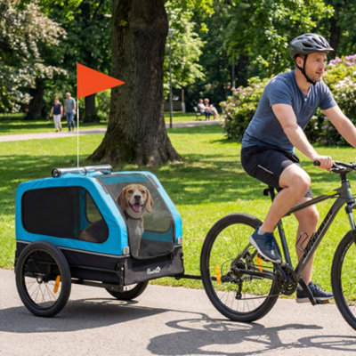 B&Q -  Dog Bike Trailer W/ Flip-Down Ramp TailgateReflectorsBlue