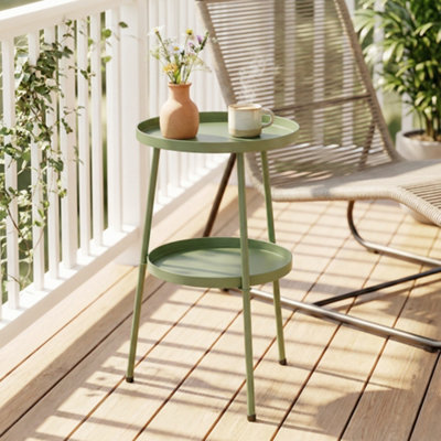 Outsunny Patio Side Table2-Tier Round Coffee End TableLight Green