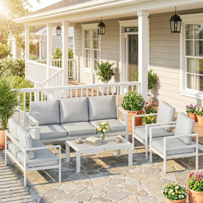 Outsunny Aluminium Garden Furniture Sofa Set With Olefin CushionsWhite from B&Q