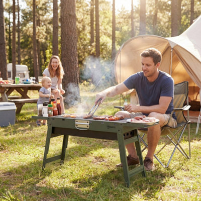 Outsunny: Outsunny BBQ Grill, Charcoal Barbecue with 2 Side Shelves and Handle, Green