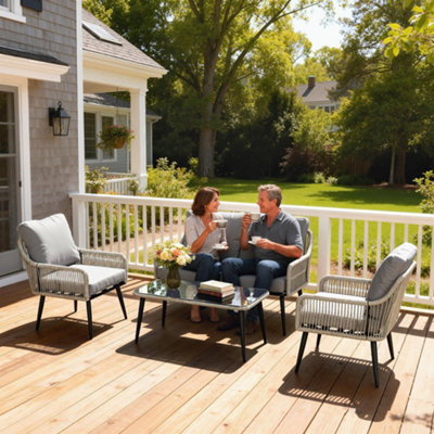 Outsunny Rattan Garden Furniture SetTempered Glass With 3 Chairs from B&Q
