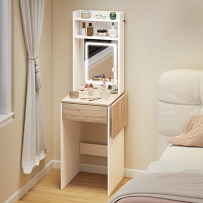 B&Q -  Compact Dressing Table With Lighted Mirror Open Shelves Drawer White