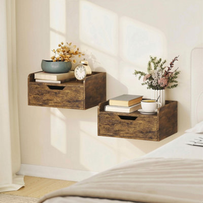 Homcom Unisex Brown Floating Nightstands Set Of, Nightstand With Drawer In Size 2 - Image 8