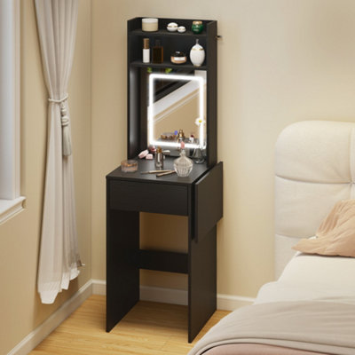 B&Q -  Compact Dressing Table With Lighted Mirror Open Shelves Drawer Black