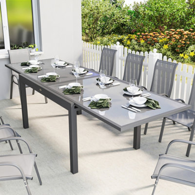 Outsunny Aluminium Extending Garden TableGlass Top Dining TableGrey from B&Q