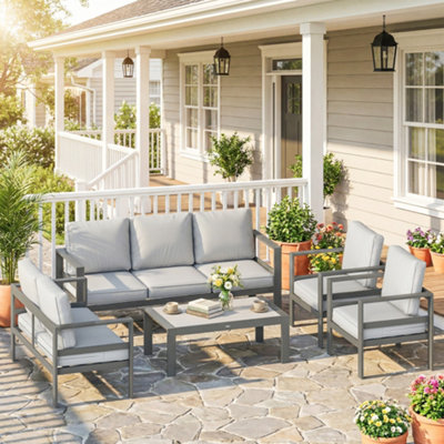 Outsunny Aluminium Garden Furniture Sofa Set With Olefin CushionsDark Grey from B&Q