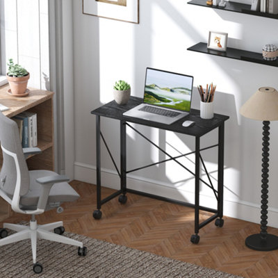 Homcom Unisex Black Folding Desk On Wheels, Writing Table For Home Office, Small - Image 10