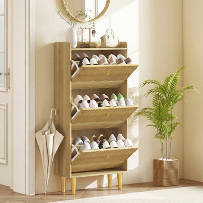 Homcom Narrow Shoe CabinetShoe Storage Cabinet With 3 Flip DrawersOak from B&Q