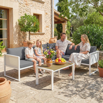 Outsunny 6 Seater Metal Garden Furniture Corner Sofa SetWhite from B&Q