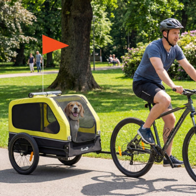 B&Q -  Dog Bike Trailer W/ Flip-Down Ramp TailgateReflectorsYellow