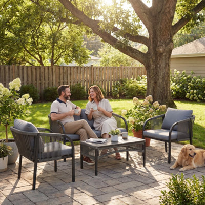 Outsunny 4 Piece Rattan Garden Furniture Set W/ Steel FrameCushionsGrey from B&Q