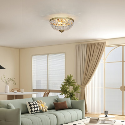 Homcom Chandelier Crystal Ceiling Light With E14 Base 2-LightsGold