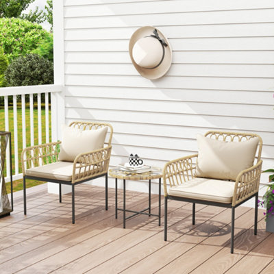 Outsunny 3 Piece Rattan Bistro SetBalcony Table And Chairs With Cushions from B&Q