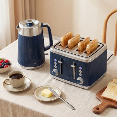 B&Q -  1.7L 3000W Rapid Boil Kettle And 4 Slice Toaster Set Dark Blue