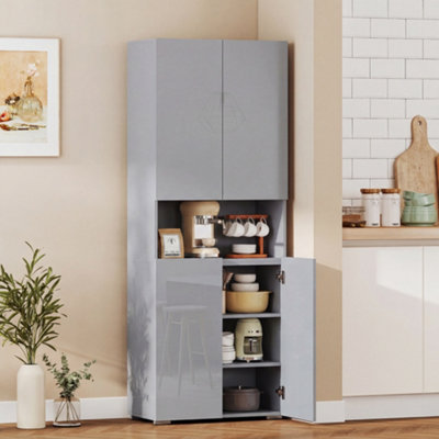 B&Q -  180Cm Tall Kitchen CupboardPantry Storage CabinetHigh Gloss Grey