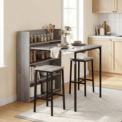 Homcom Folding Dining TableKitchen Table With Shelves Grey Wood Effect from B&Q