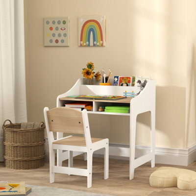 B&Q -  Kids Desk And Chair SetChildren Study Table With StorageNatural