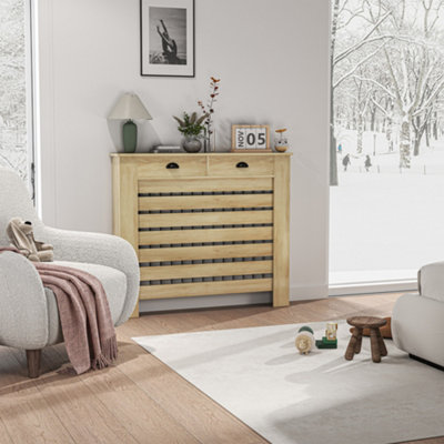 Homcom Radiator Cover With DrawerHorizontal Slat111CmOak from B&Q