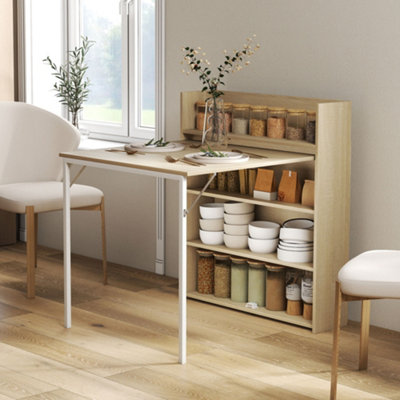 Homcom Folding Dining TableKitchen Table With Shelves Oak Wood Effect from B&Q