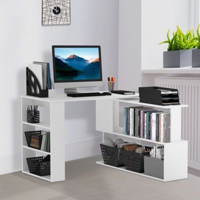 B&Q -  Corner Computer Desk With Rotating Design And BookshelfWhite