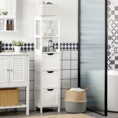 B&Q -  Slim Bathroom Storage Unit With 3 Drawers And 2 Open ShelvesWhite