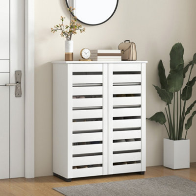 Homcom Shoe Storage Cabinet With Slatted Doors For 15 Pairs Of Shoes White from B&Q