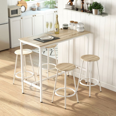 B&Q -  5 Piece Bar Table And Stools Set With Metal Frame Natural Wood