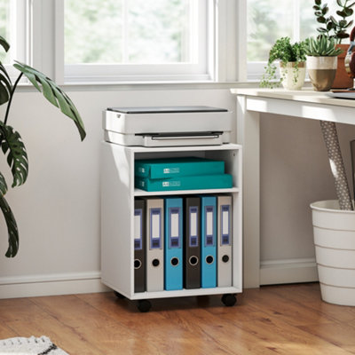 B&Q -  2-Tier Printer Stand With Storage And WheelsWhite