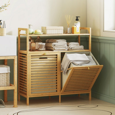 B&Q -  Double Tilt Out Laundry Cabinet Bamboo Laundry Hamper Cabinet