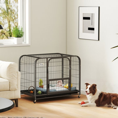 Pawhut Heavy Duty Dog CrateLarge Dog Cage With Wheels And Tray from B&Q
