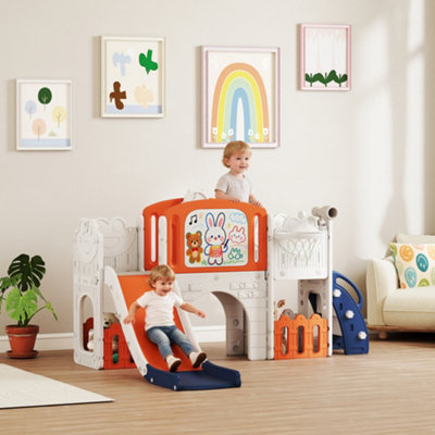 Aiyaplay 7 In 1 Toddler Slide SetFrog Theme Playset With Basketball Hoop from B&Q