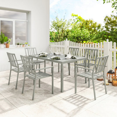 B&Q -  7 Pieces Garden Furniture Set With Stackable ChairsLight Grey
