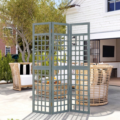 Outsunny 3-Panel Garden Privacy ScreenFoldable Wooden DividerGrey from B&Q